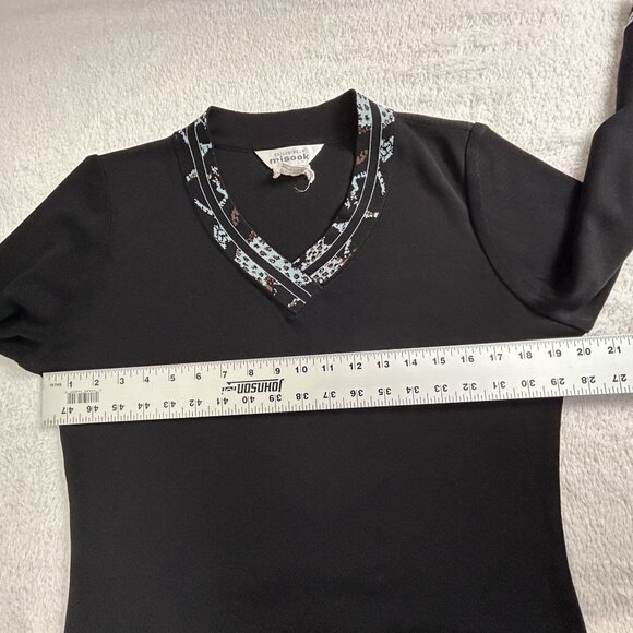 Exclusively Misook Womens Knit Sweater XS V-Neck Pullover Black Blue Brown Trim - Picture 6 of 7